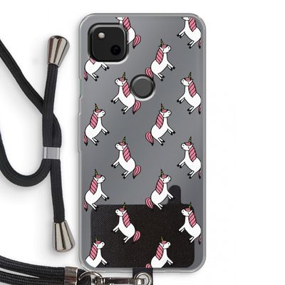 Eenhoorns overal: Pixel 4a Transparant Hoesje met koord