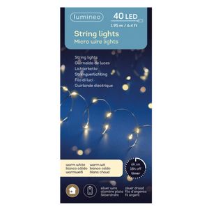 Lumineo draadverlichting zilverdraad 40 warm witte lampjes -195 cm   -