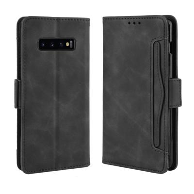 Portemonnee stijl huid gevoel kalf patroon lederen draagtas voor Galaxy S10 PLUS, met aparte kaartsleuf (zwart)