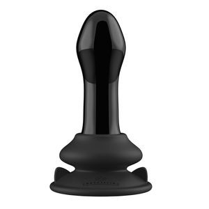 Pluggy - Glass Vibrator - With Suction Cup and Remote - Rechargeable - 10 Speed - Black