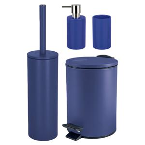 Badkamer accessoires set - WC-borstel/pedaalemmer/zeeppompje/beker - metaal/keramiek - donkerblauw