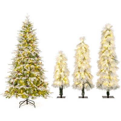 Set Kunstkerstbomen Met Sneeuweffect En Warme Ledverlichting Inclusief 190 cm En Set Van 3 Bomen Met Variabele Hoogte