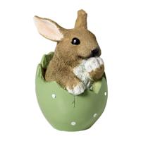 Beeldje paashaas in ei groot - geel - ø10x14 cm