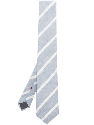 Brunello Cucinelli cravate en lin à rayures - Bleu
