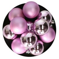 Decoris kerstballen - 12x stuks - 6 cm - lila paars - kunststof Decoris kerstballen - 12x stuks - 6 cm - lila paars - kunststof