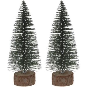 2x Miniatuur kerstboompjes groen 25 cm