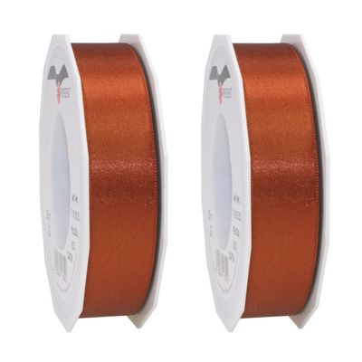 2x Luxe hobby/decoratie koperen satijnen sierlinten 2,5 cm/25 mm x 25 meter