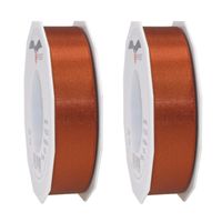 2x Luxe hobby/decoratie koperen satijnen sierlinten 2,5 cm/25 mm x 25 meter