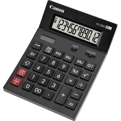 Canon AS-2200 Bureaurekenmachine Donkergrijs Aantal displayposities: 12 werkt op zonne-energie, werkt op batterijen (b x h x d) 140 x 34 x 198 mm