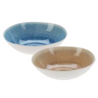 Serveerschaal/saladeschaal set - D30 x H9 cm - kunststof - bruin / blauw - rond