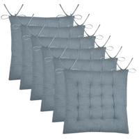 Stof Textile stoelkussen Coline - 6x - ijsblauw - 38 x 38 x 4 cm - touwtjes sluiting