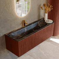 Badmeubel Mondiaz Kurve-Dlux | 145 cm cm | Meubelkleur Ruby | Wastafelkleur Lava | Solid surface | Wasbak links zijde spoelbak | 1 kraangat