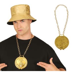 Carnaval verkleed ketting/sieraad - metaal - goud - pooier/gangster - dollar medaillon