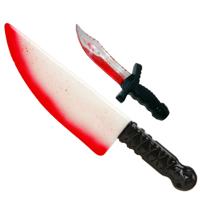 Halloween/horror thema wapens - 2x messen - dolk 25 cm - slagersmes 41 cm - kunststof