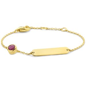 Graveerarmband Geboortesteen Juli geelgoud-robijn goudkleurig-rood 11-13 cm