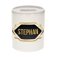 Naam cadeau spaarpot Stephan met gouden embleem