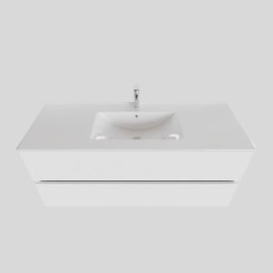 Badkamermeubel BWS Helsinki 120x46cm Keramiek Midden Mat Wit 2 Laden (1 kraangat)