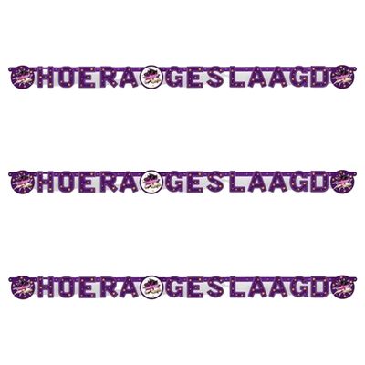 Letterslinger geslaagd thema - 3x - paars/wit - karton - 170 cm - diploma examenfeest versiering