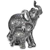 Giftdecor Olifant met jong dierenbeeld - 21x11 cm - zilverkleurig   -