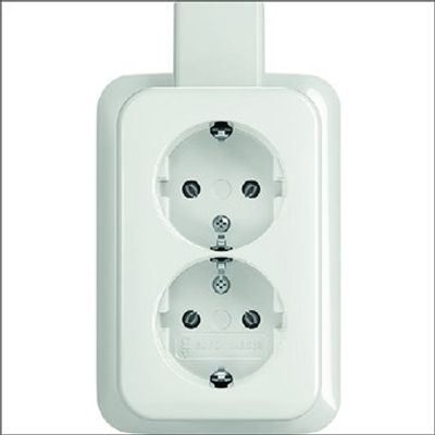 Dubbel stopcontact met randaarde opbouw wit 202 EAPJW BJ met montageplaat
