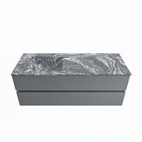 MONDIAZ VICA-DLUX 130cm badmeubel onderkast Plata 2 lades. Inbouw wastafel CLOUD links zonder kraangat, kleur Lava.