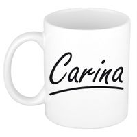 Naam cadeau mok / beker Carina met sierlijke letters 300 ml - thumbnail