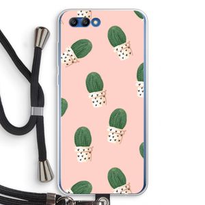 Cactusprint roze: Honor 10 Transparant Hoesje met koord