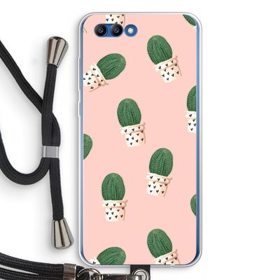 Cactusprint roze: Honor 10 Transparant Hoesje met koord