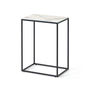 Kave Home Bijzettafel 'Rewena' Keramiek met marmerlook, 45 x 30cm, kleur Wit