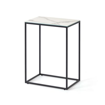 Kave Home Bijzettafel 'Rewena' Keramiek met marmerlook, 45 x 30cm, kleur Wit