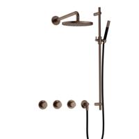 Hotbath Cobber - CB7067 - Inbouw Regendoucheset - Verouderd Messing - 2 Stopkranen - Thermostatisch - Wandarm 40 cm - Hoofddouche 200 mm - Staafhanddouche - Glijstang 900 mm - Waterbesparend