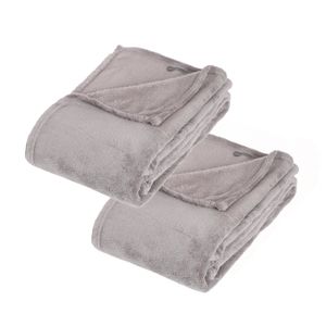 2x Stuks Fleece deken/fleeceplaid grijs 125 x 150 cm polyester