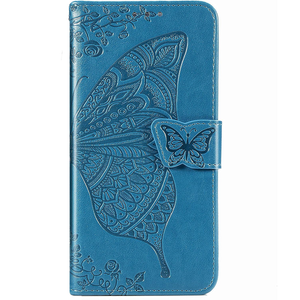 iPhone 15 hoesje - Bookcase - Pasjeshouder - Portemonnee - Vlinderpatroon - Kunstleer - Blauw