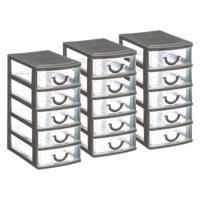 Ladeblokje/bureau organizer 3x lades - grijs/transparant - L12 x B15 x H25 cm - kunststof - thumbnail