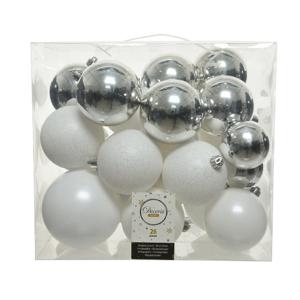 Kerstballen - 26x st - wit en zilver - 6-8-10 cm - kunststof - kerstversiering