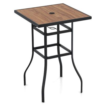 70 cm Lange en Brede Terrasbartafel Vierkante Barhoogtetafel met 39 mm Gat voor Parasols en Stevig Metalen Frame Zwart