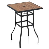 70 cm Lange en Brede Terrasbartafel Vierkante Barhoogtetafel met 39 mm Gat voor Parasols en Stevig Metalen Frame Zwart
