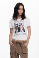 T-shirt met katten en strass - WHITE - S