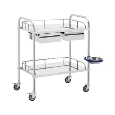 Laboratoriumwagen - roestvrij staal - 2 legborden elk 65 x 43 cm - 2 laden - 20 kg
