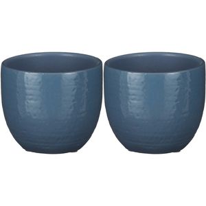 2x stuks plantenpot/bloempot blauw glans met flakes patroon - D14/H12 cm - Plantenpotten