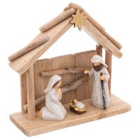 Kerststalletje - met beeldjes - L20 x B8 x H19,5 cm - hout/polyresin