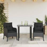 3-delige Tuinset met kussens poly rattan zwart