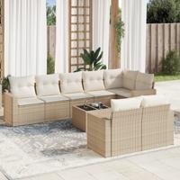 9-delige Loungeset met kussens poly rattan beige
