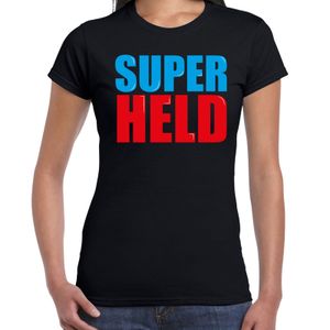 Super held fun tekst t-shirt zwart dames