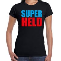 Super held fun tekst t-shirt zwart dames - thumbnail