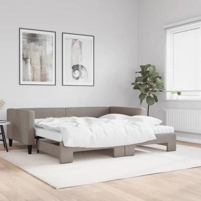 Slaapbank met onderschuifbed en matrassen 100x200 cm stof taupe