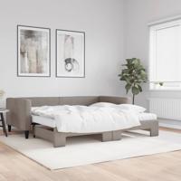 Slaapbank met onderschuifbed en matrassen 100x200 cm stof taupe