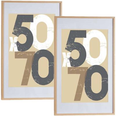 2x stuks houten fotolijst - bruin - 60 x 90 cm - fotolijstje - met passe-partout - decoratie