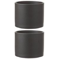 Mica Decorations Bloempot - 4x stuks - donkergrijs - relief - keramiek - 13 x 15 cm - plantenpotten