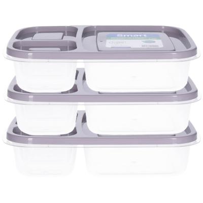 Vershoudbakjes - 3x - 1.15L - 3-vaks - 23 cm - mealprep - bewaarbakjes - grijs